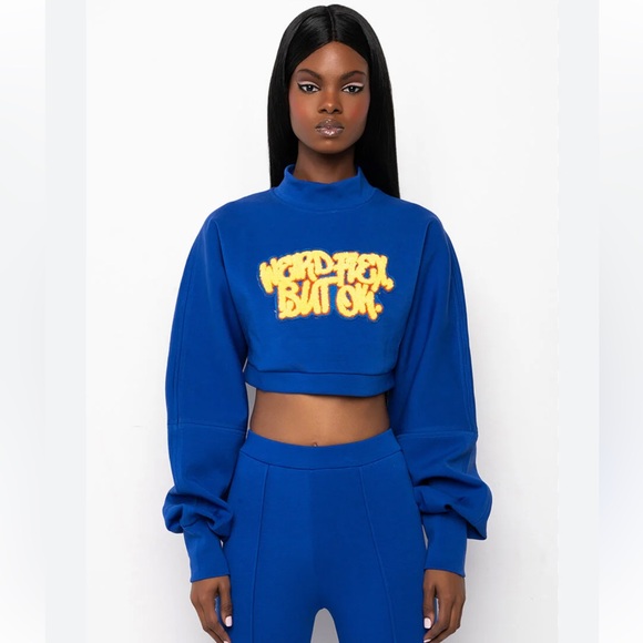 AKIRA Tops - 27. Akira Blue Cropped Sweatshirt with  Sleeves